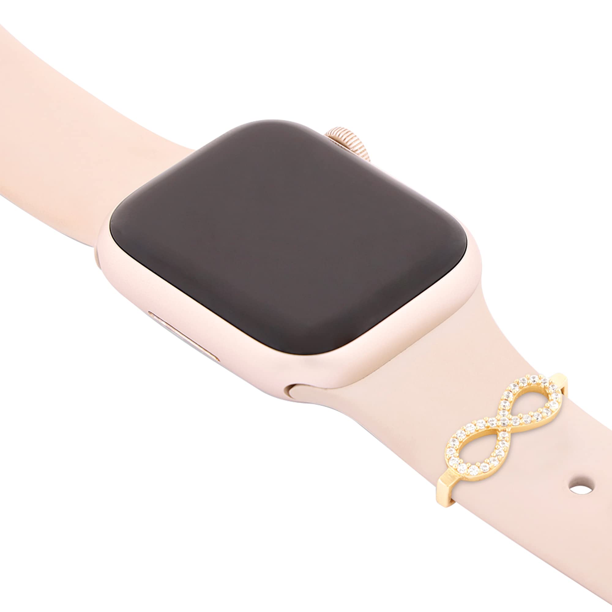 Sparkle Inifity Shape Pendant Decorative Ring Loops Jewellery Accessories Compatible with Smart Watch Silicone Band Strap - Skin Friendly Brass Alloy | Ideal Gift for Her/Women/Girls