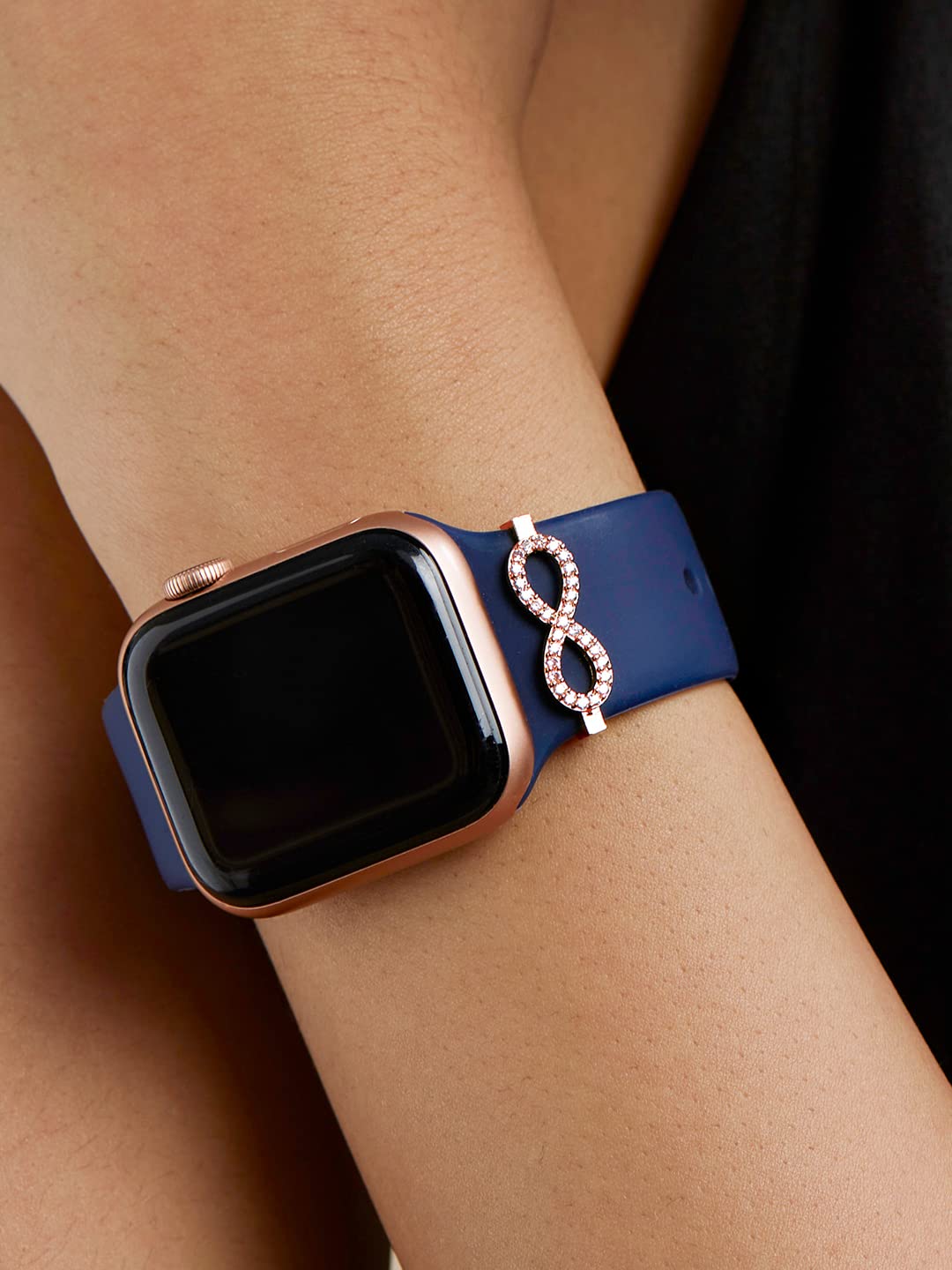 Sparkle Inifity Shape Pendant Decorative Ring Loops Jewellery Accessories Compatible with Smart Watch Silicone Band Strap - Skin Friendly Brass Alloy | Ideal Gift for Her/Women/Girls