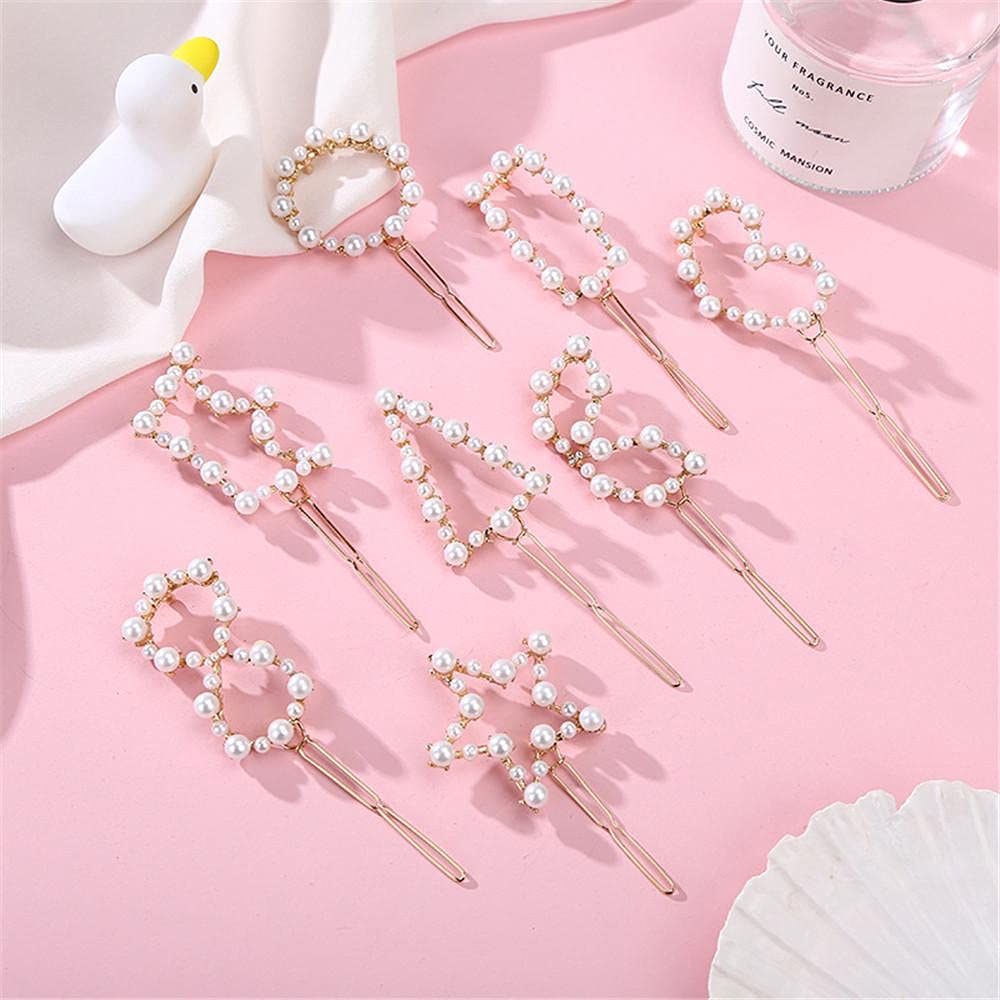 ANNACREATIONS Korean Style Gold Metal Pearl Geometric Stone Lock Hair Pins Hair Clip Hair Accessories Jewellery for Women And Girls (Pack of 6 Pcs)