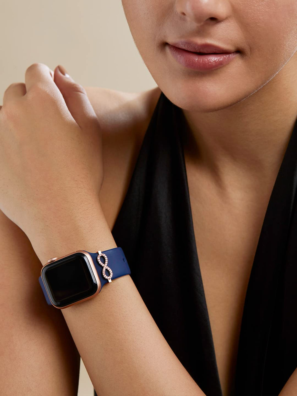 Sparkle Inifity Shape Pendant Decorative Ring Loops Jewellery Accessories Compatible with Smart Watch Silicone Band Strap - Skin Friendly Brass Alloy | Ideal Gift for Her/Women/Girls