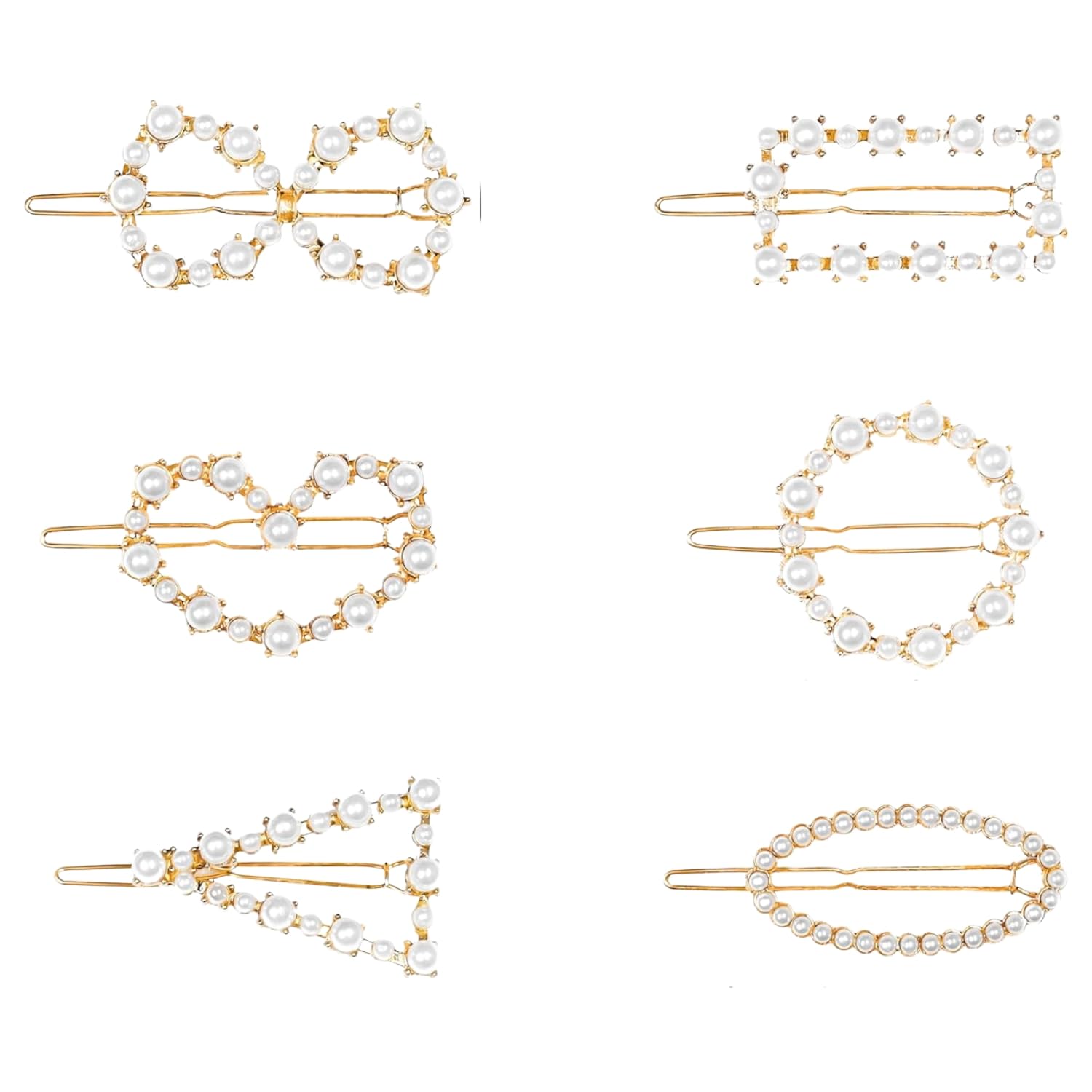 ANNACREATIONS Korean Style Gold Metal Pearl Geometric Stone Lock Hair Pins Hair Clip Hair Accessories Jewellery for Women And Girls (Pack of 6 Pcs)