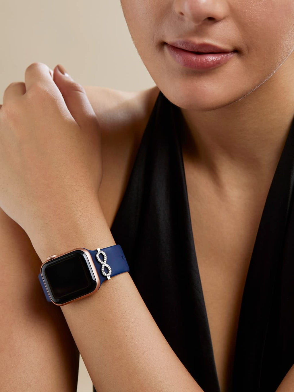 Sparkle Inifity Shape Pendant Decorative Ring Loops Jewellery Accessories Compatible with Smart Watch Silicone Band Strap - Skin Friendly Brass Alloy | Ideal Gift for Her/Women/Girls