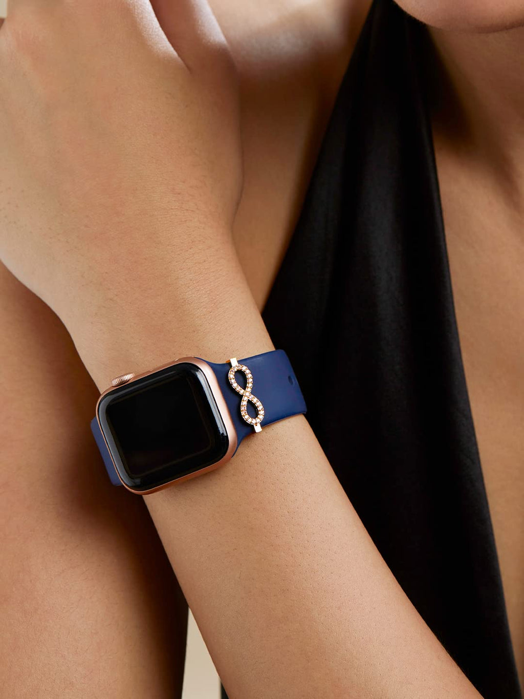 Sparkle Inifity Shape Pendant Decorative Ring Loops Jewellery Accessories Compatible with Smart Watch Silicone Band Strap - Skin Friendly Brass Alloy | Ideal Gift for Her/Women/Girls