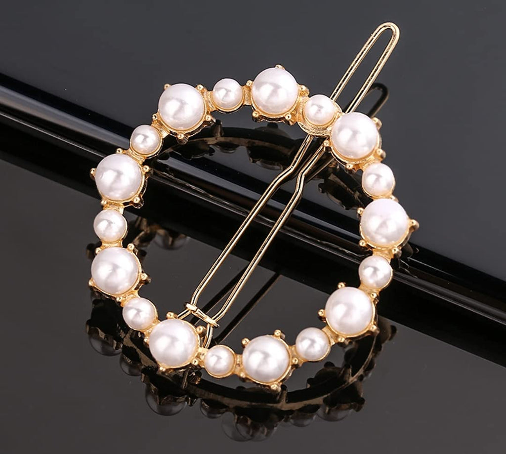 ANNACREATIONS Korean Style Gold Metal Pearl Geometric Stone Lock Hair Pins Hair Clip Hair Accessories Jewellery for Women And Girls (Pack of 6 Pcs)