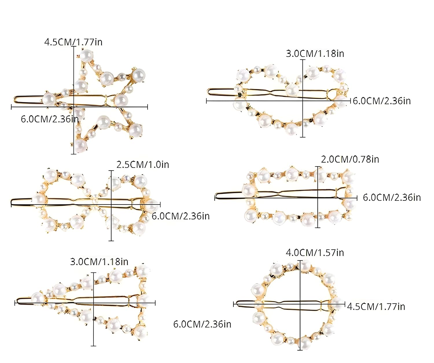 ANNACREATIONS Korean Style Gold Metal Pearl Geometric Stone Lock Hair Pins Hair Clip Hair Accessories Jewellery for Women And Girls (Pack of 6 Pcs)