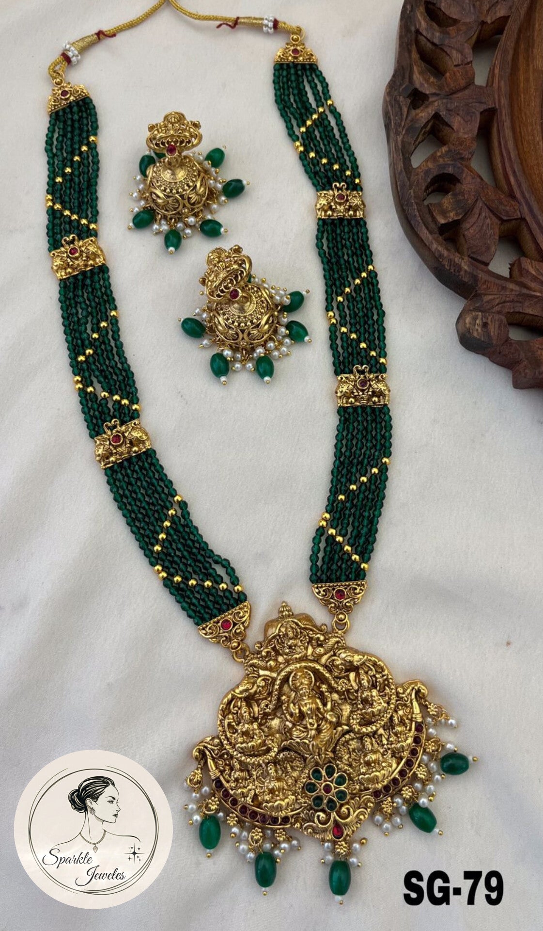 Green beads Lakshmi haram premium quality