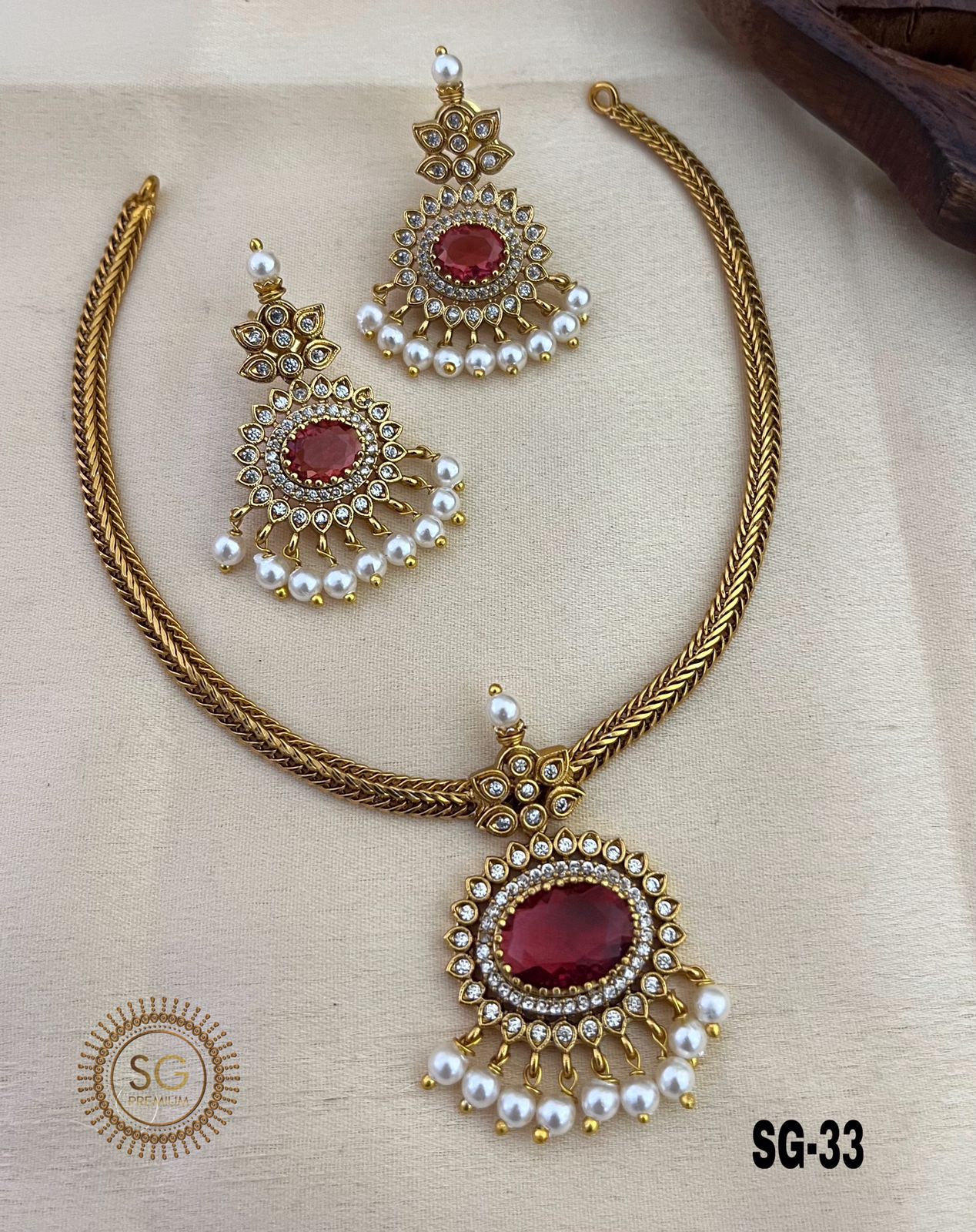 Statement AD Stone Necklace Set with Matching Earrings | Antique Party Wear Jewellery