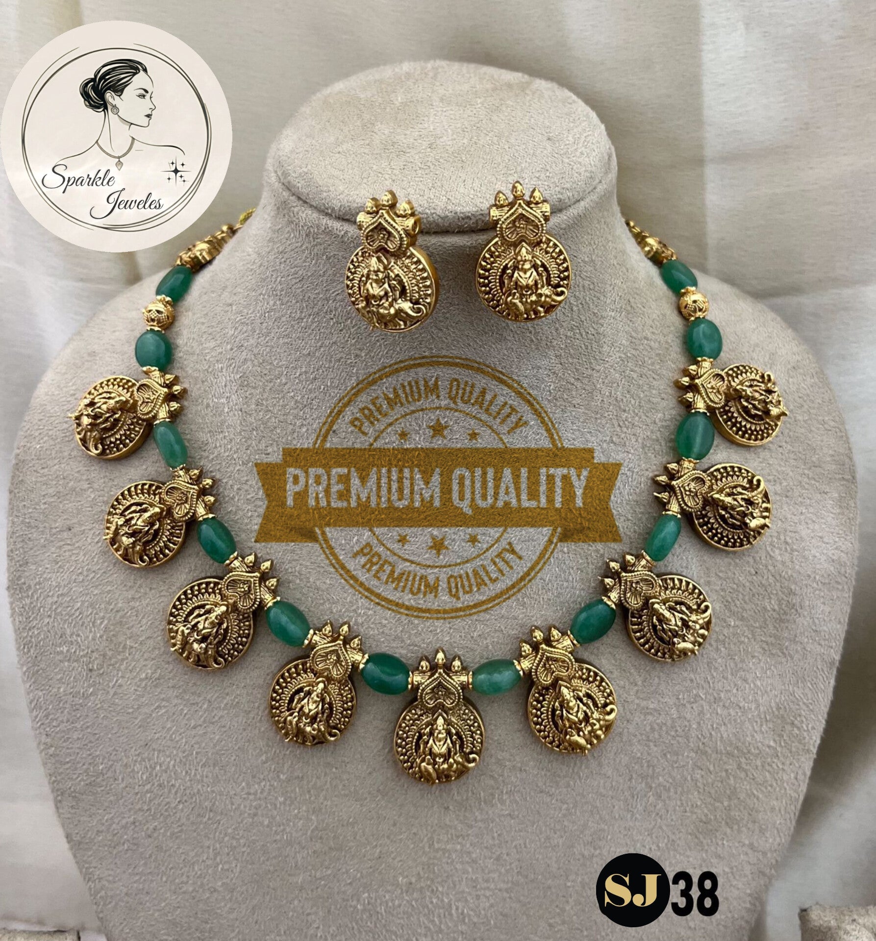 Premium antique Lakshmi kasu coin necklace with earrings