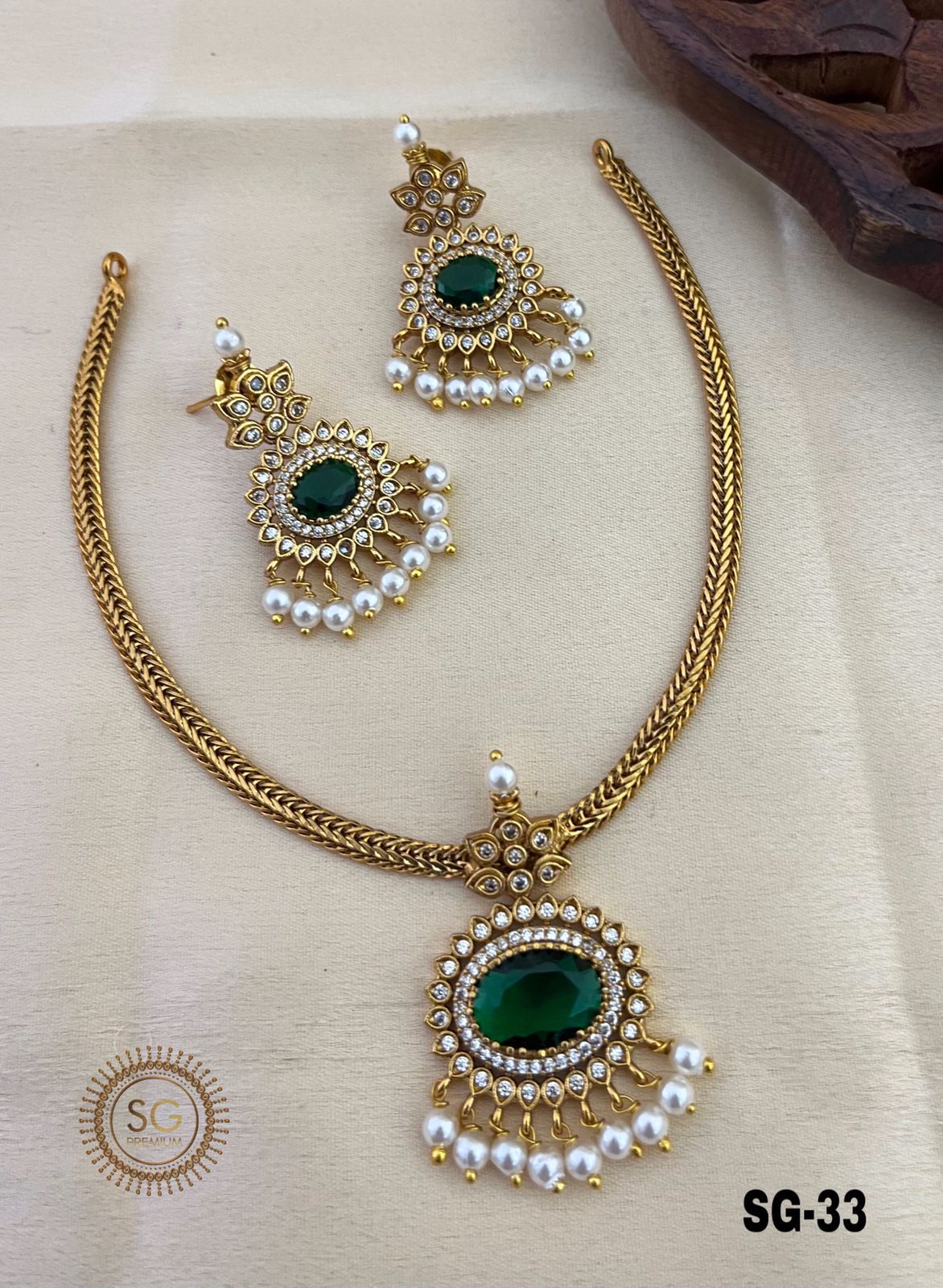 Statement AD Stone Necklace Set with Matching Earrings | Antique Party Wear Jewellery