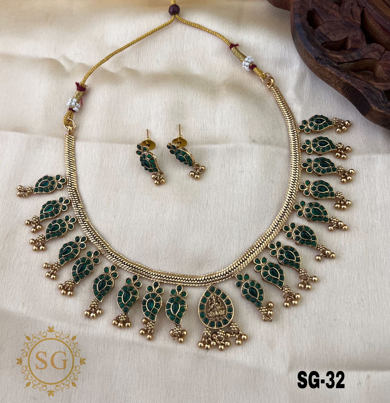 Traditional Red Stone Mango Design Choker Set with Goddess Pendant