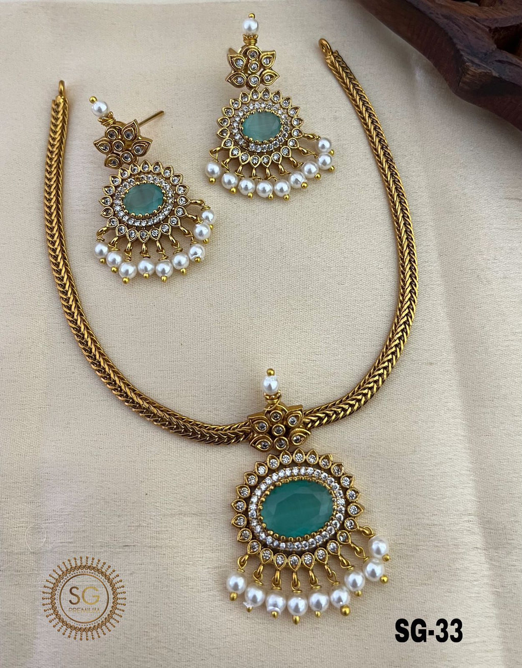 Statement AD Stone Necklace Set with Matching Earrings | Antique Party Wear Jewellery