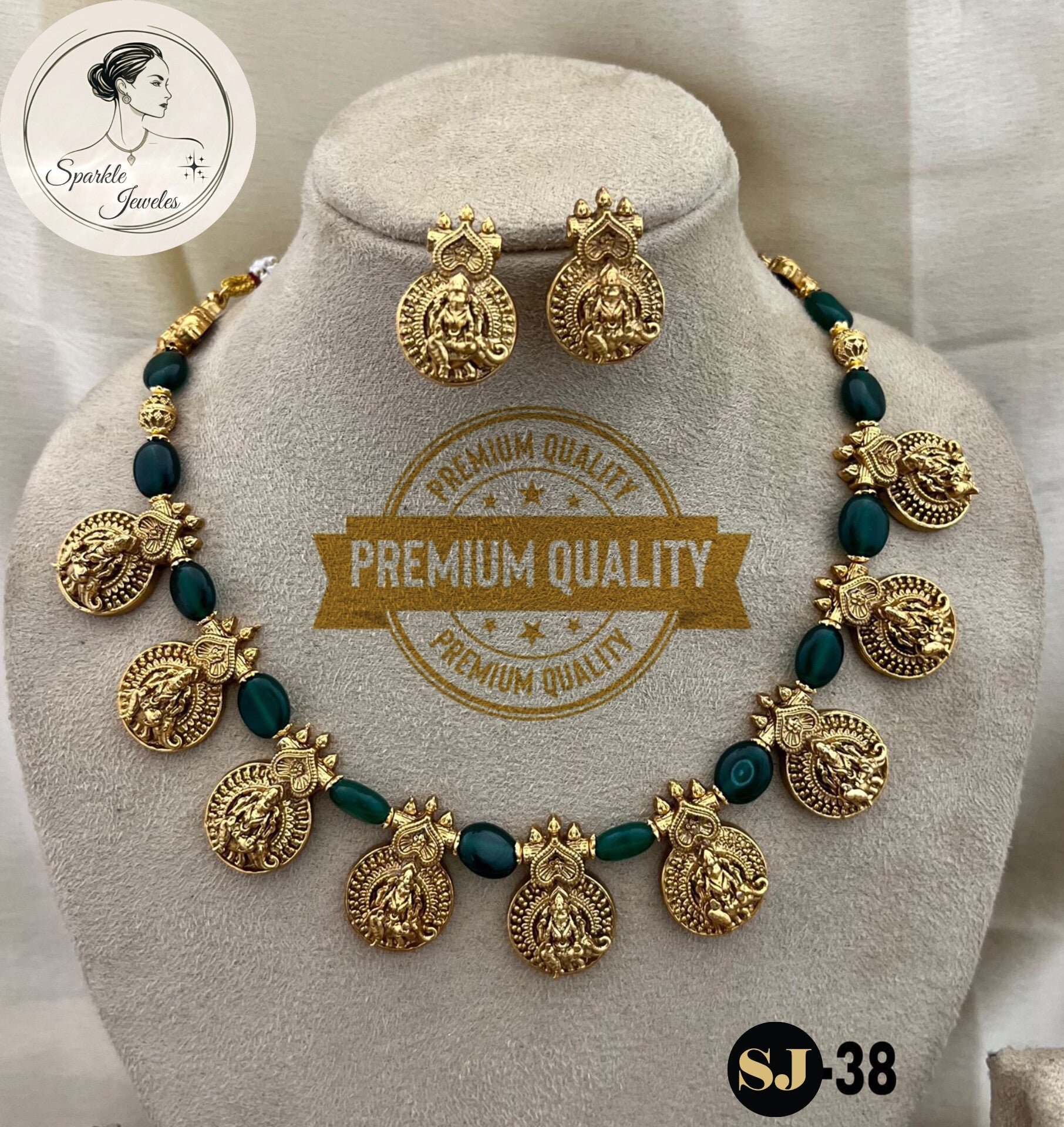 Premium antique Lakshmi kasu/coin necklace with earrings