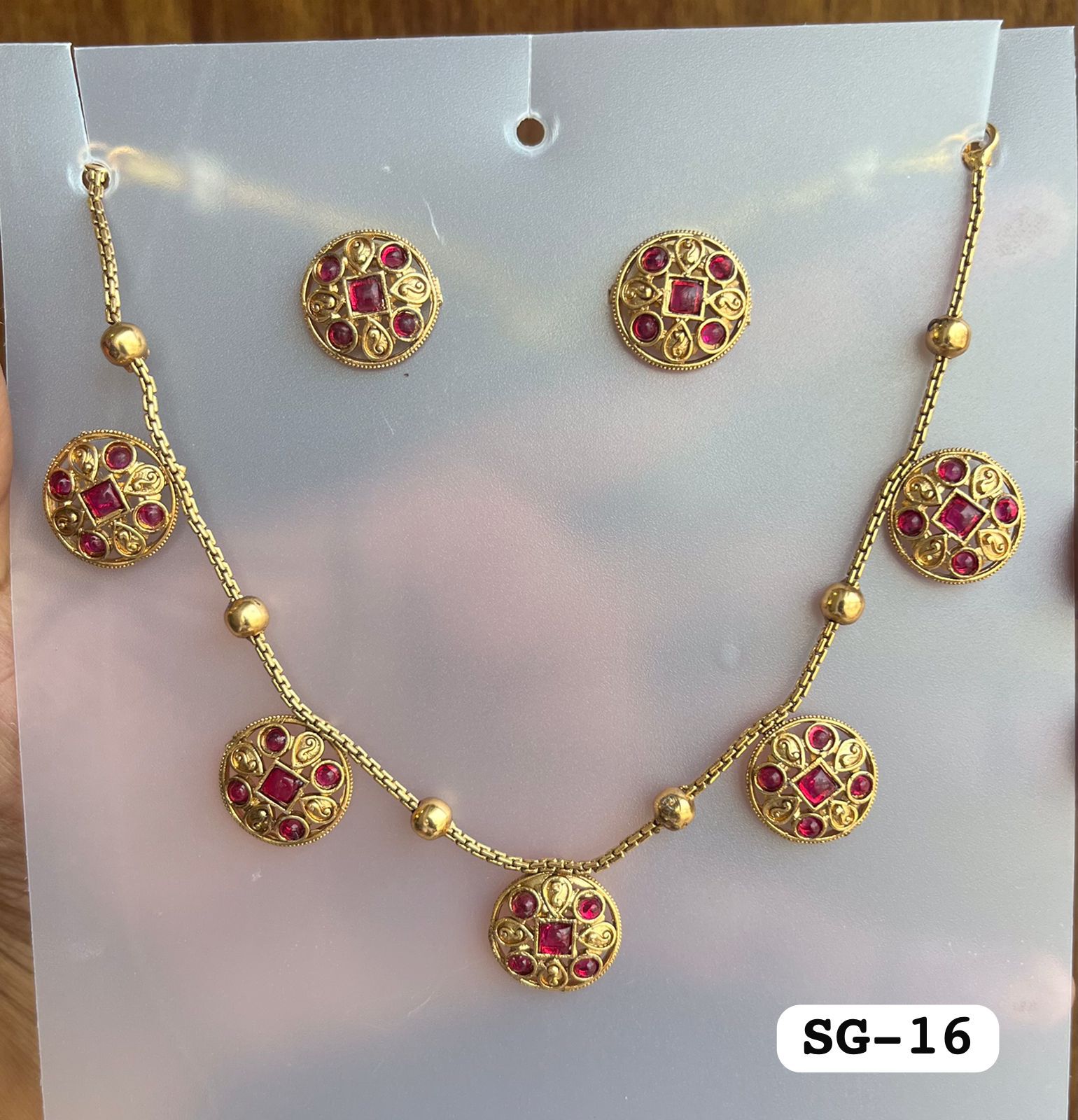 Ruby Stone Festive Wear Necklace and Earring Set for Women