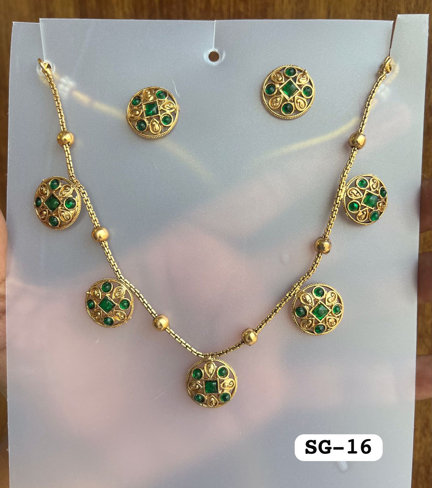 Green Stone Festive Wear Necklace and Earring Set for Women