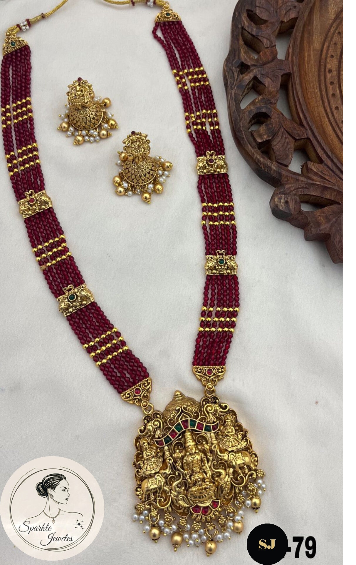 Premium quality Red Beads lakshmi pendent with Jhumka