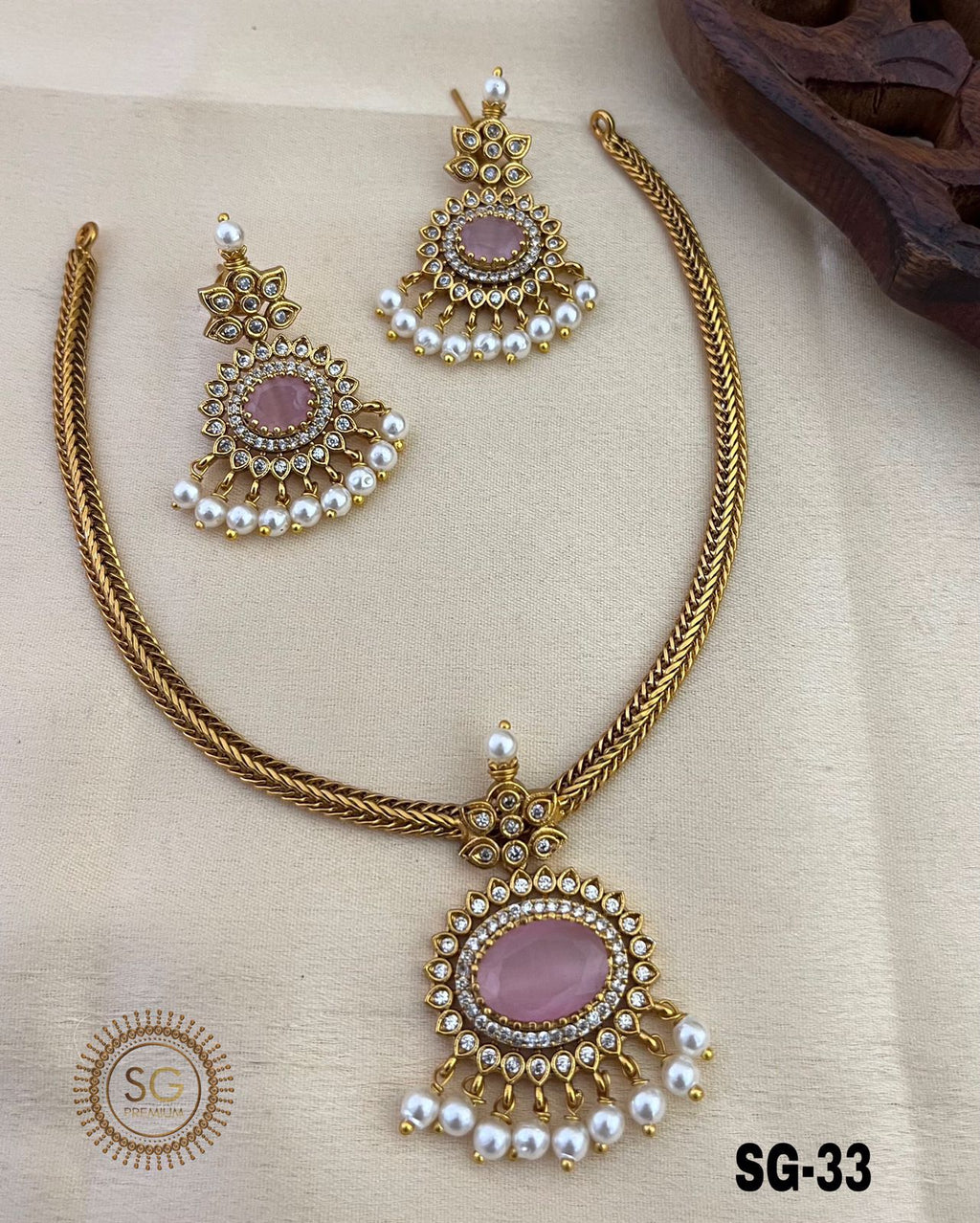 Statement AD Stone Necklace Set with Matching Earrings | Antique Party Wear Jewellery