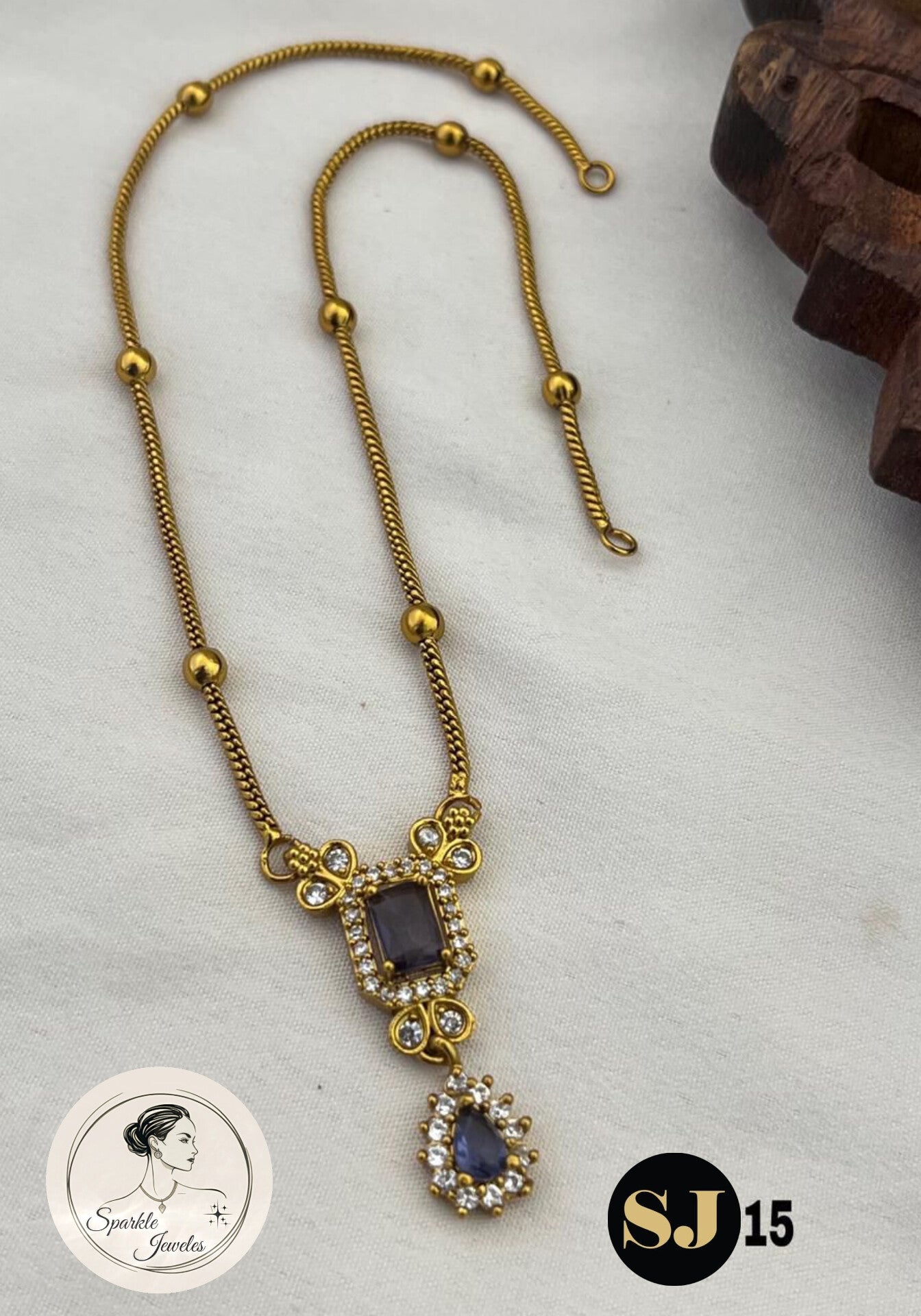 Simple AD Pendant Necklace with Deep Purple Stone | Daily Wear