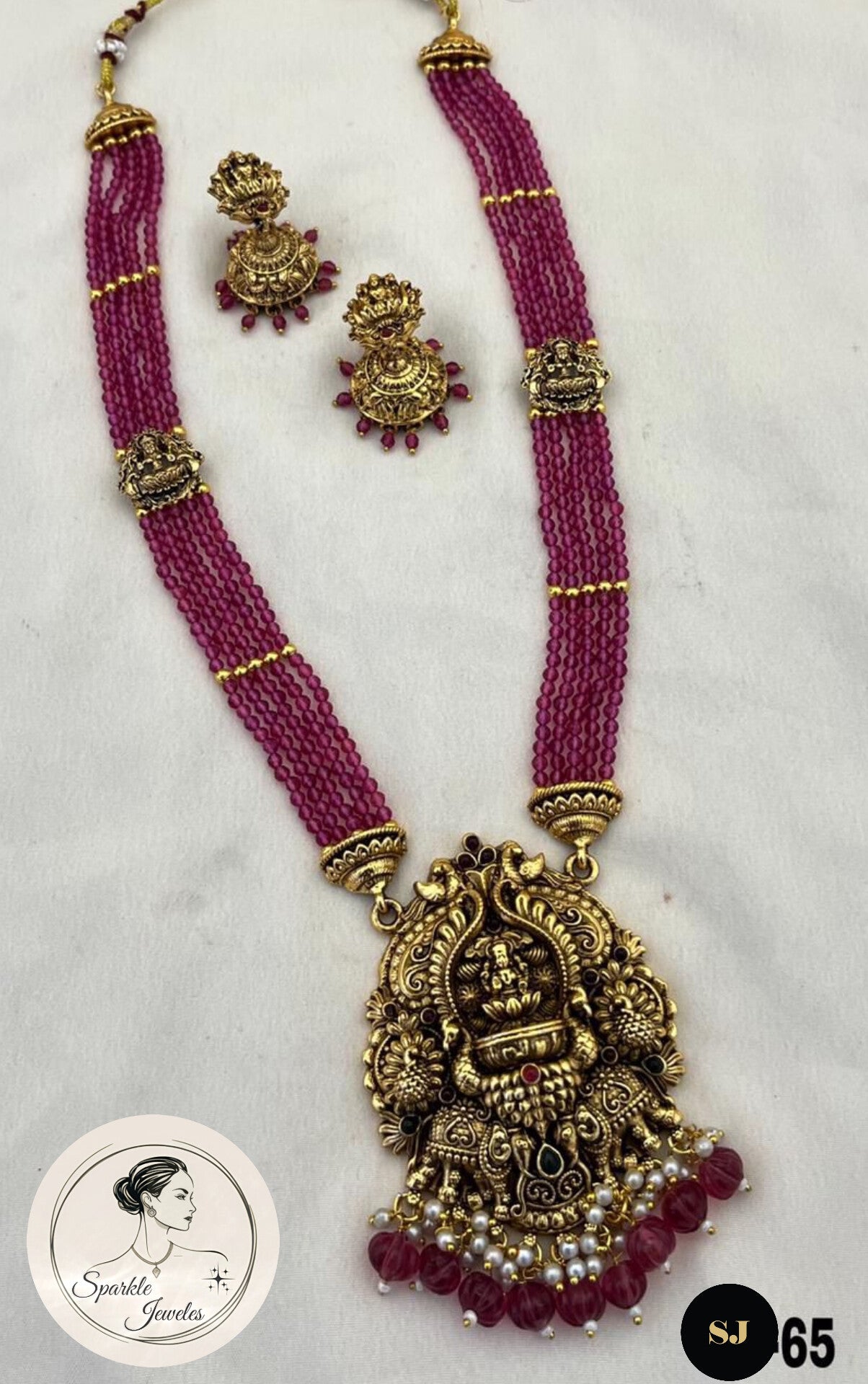 Sparkle Jeweles Designer Temple Set – Antique Finish Lakshmi Pendant with Earrings